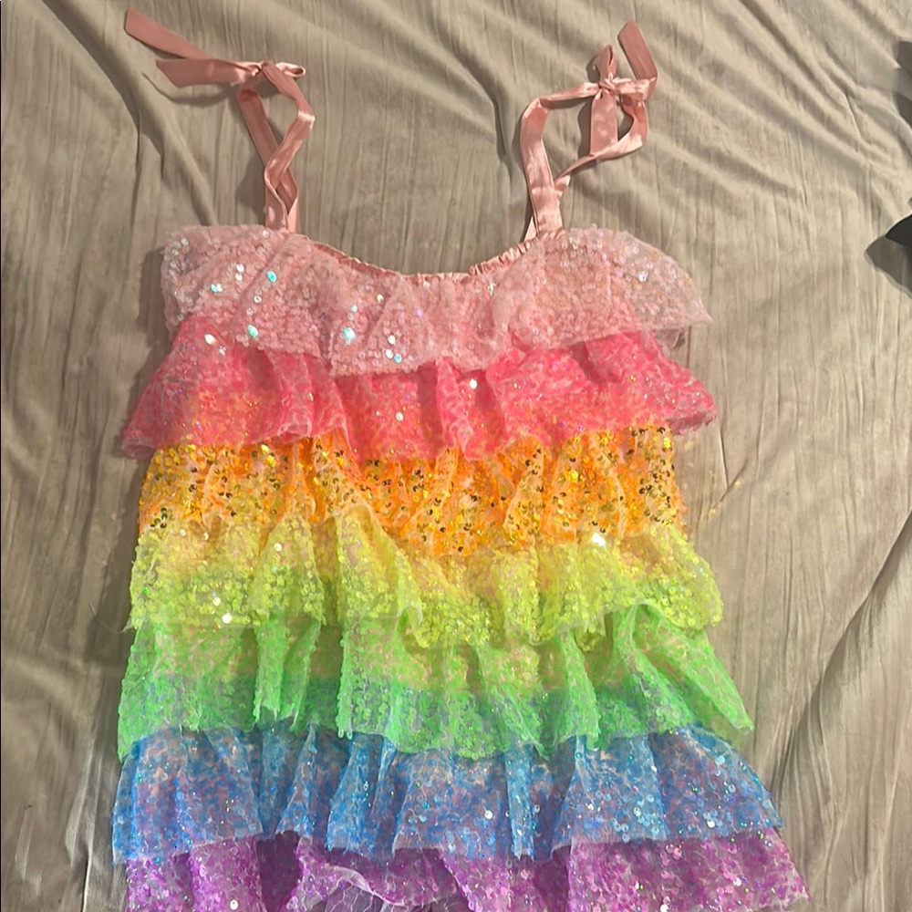 Rainbow Sequin Ruffle Dress